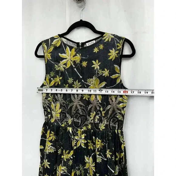 SUNO‎ (6) Black & Yellow 100% Silk Mini Sleeveless Fit & Flare Eyelet Mini Dress - Picture 12 of 14